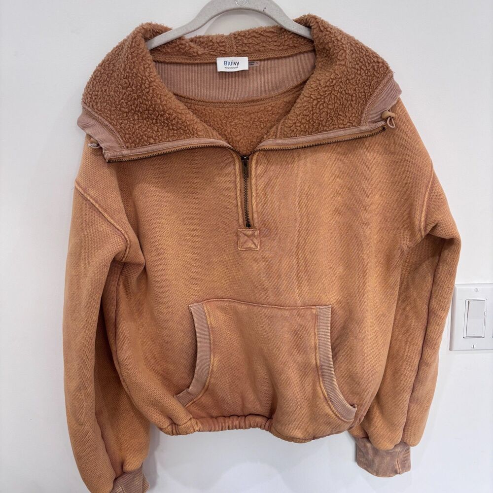 Bluivy Mineral Wash Half Zip Sweatshirt Sherpa Collar Small